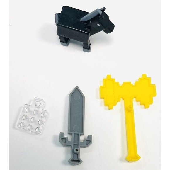 4pc Lot Miniature Mini MINECRAFT Toys Weapons Horse Figure Yellow Axe Gray Sword - Picture 2 of 2
